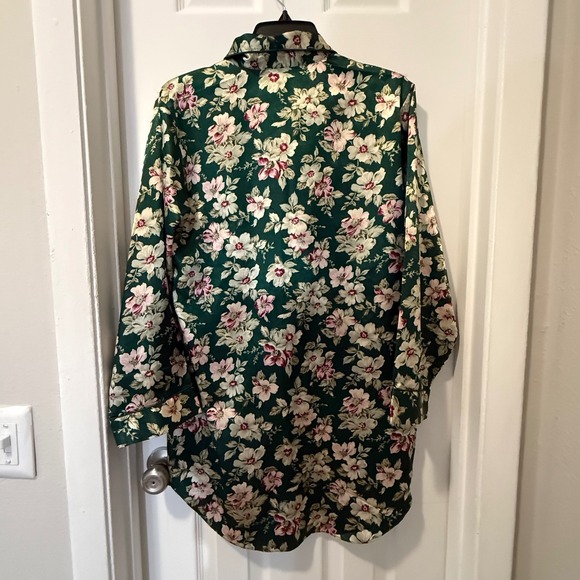 Sellecca Women's Emerald Green Floral Button Down Sleep Shirt Pajama Top Size S - Picture 4 of 8